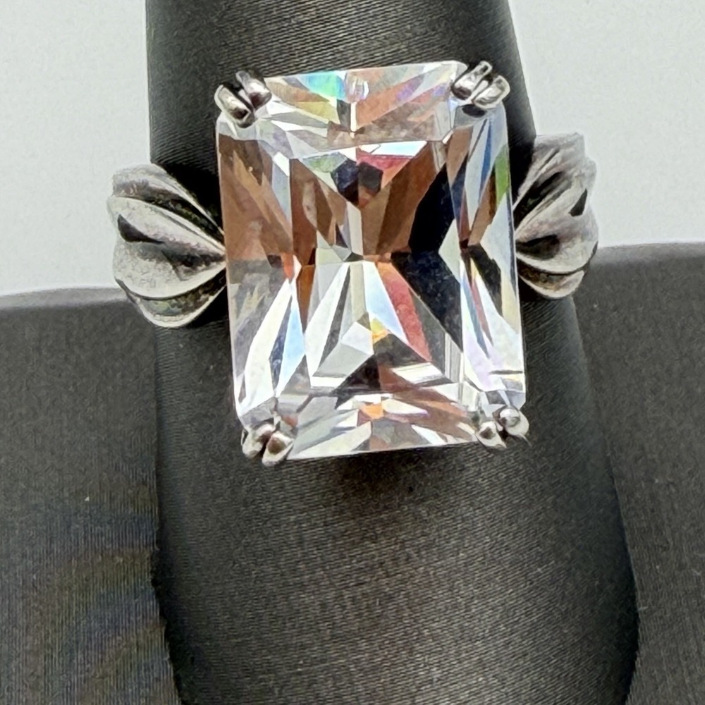 Vtg Seta Sterling Silver 925 Ring Large  Cubic Zirconia  Size 9 Statement Estate